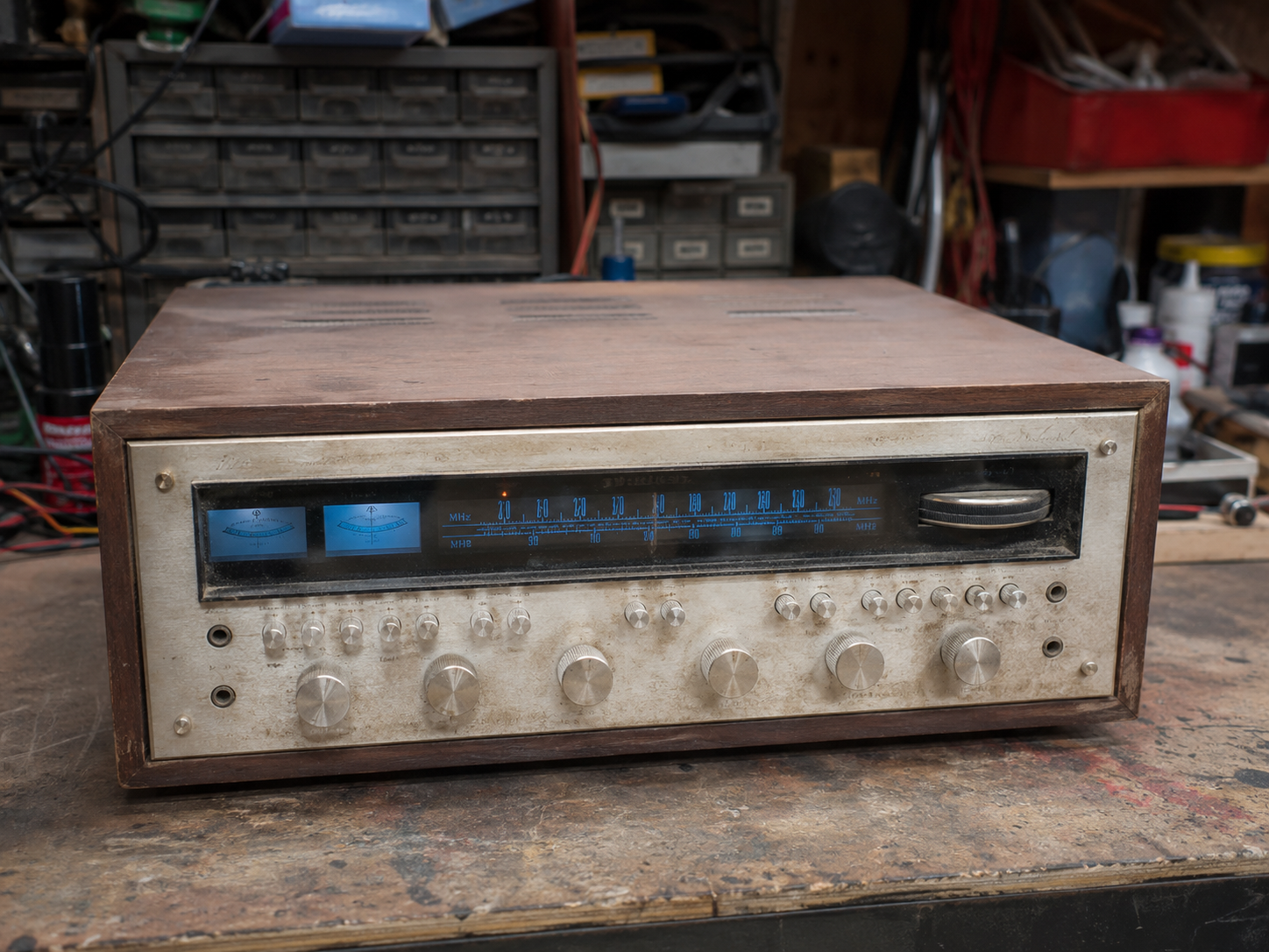 Marantz 2270 receiver before service showing worn controls