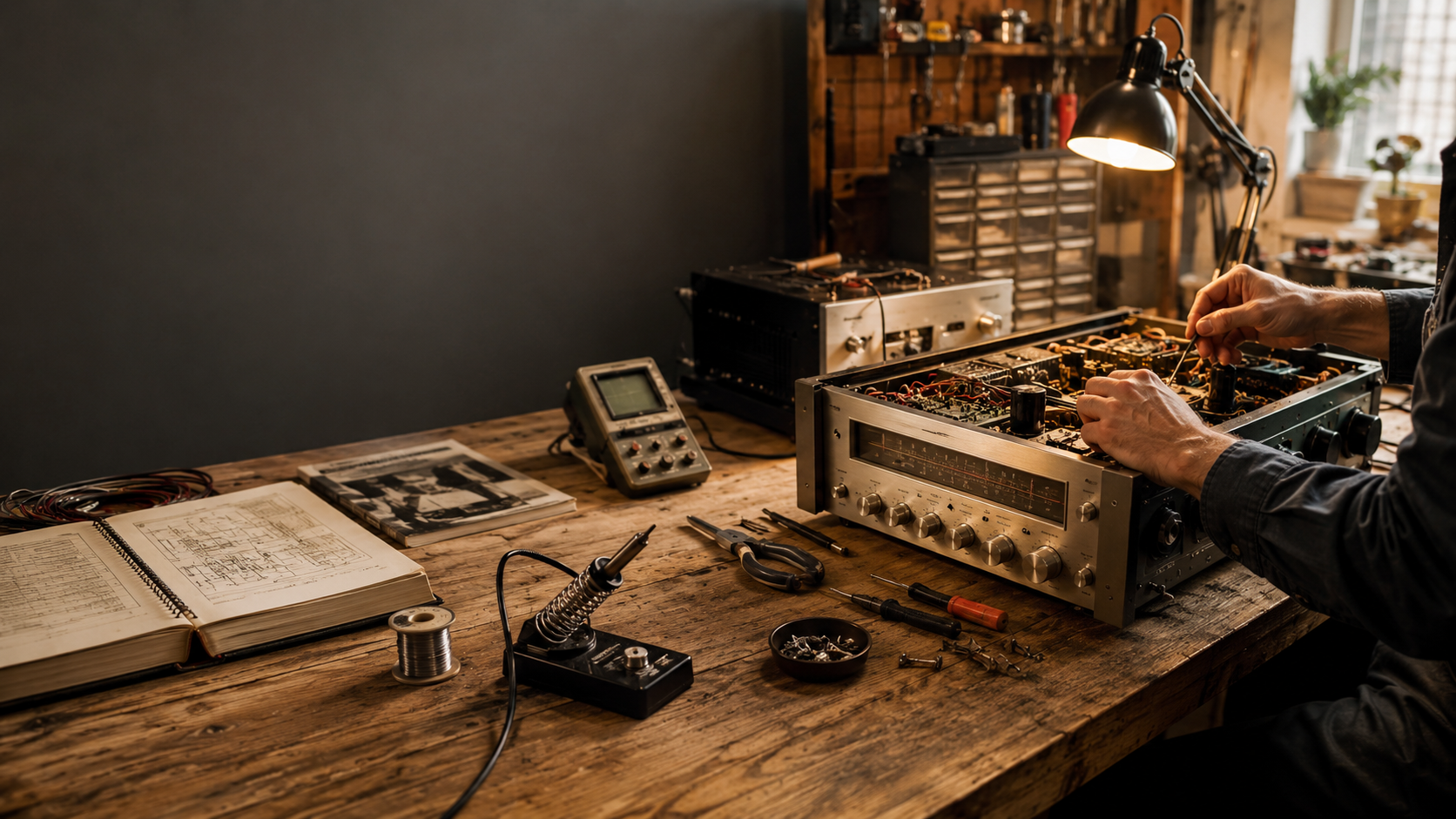 Restored vintage receiver on the Analog Life repair bench in Las Vegas
